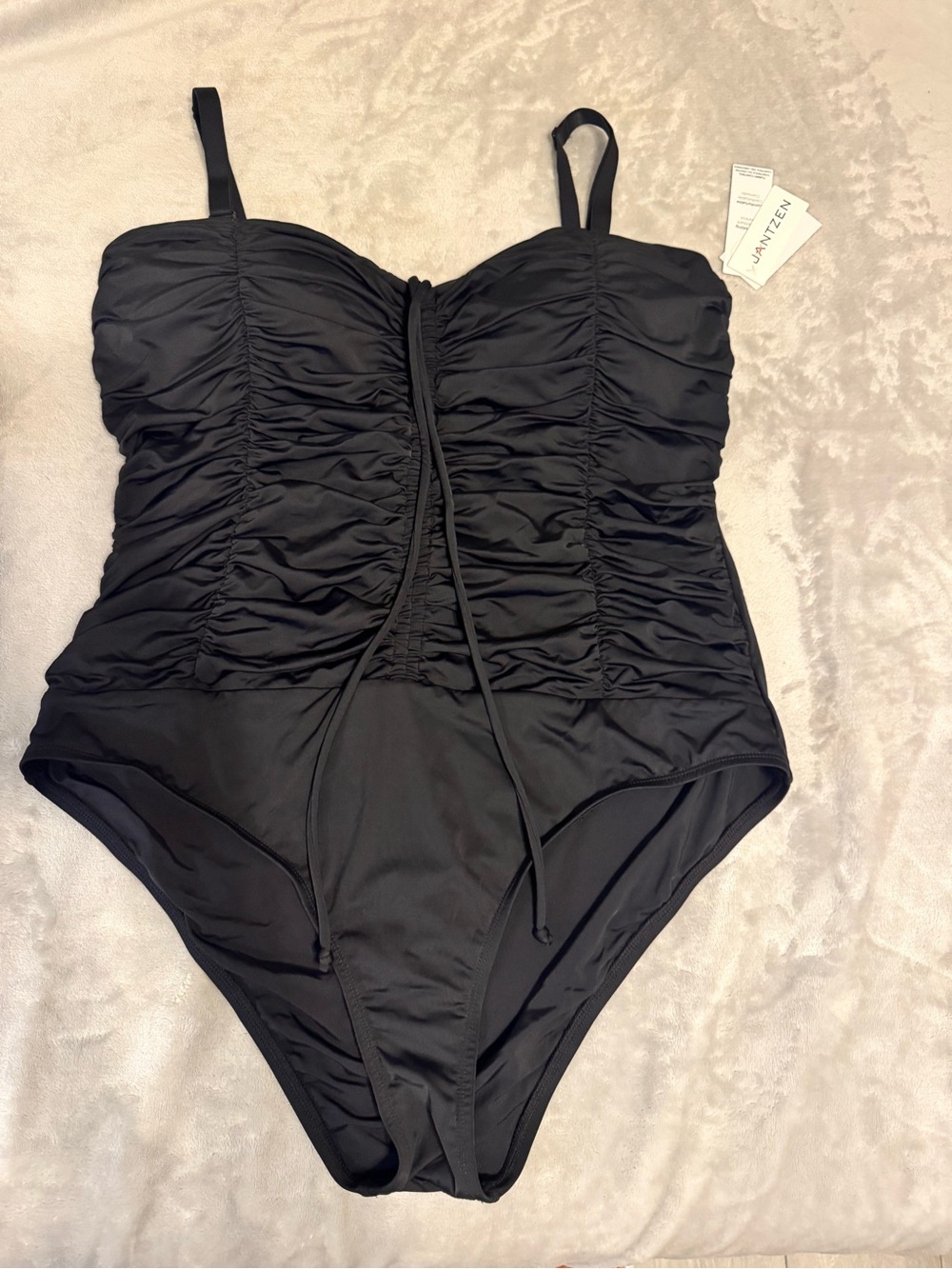 NWT Jantzen Black Tummy Control One Piece Swimsuit Size 18 Ruched Slimming
